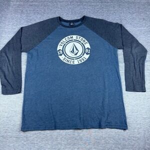Volcom Stone Mens Raglan Long Sleeve T Shirt Surf Skate Blue Gray 3/4 Sleeve Tee